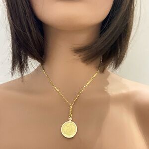 1885 Gold Plated Coin Pendant with  18-inch Gold Plated Figaro Chain Necklace